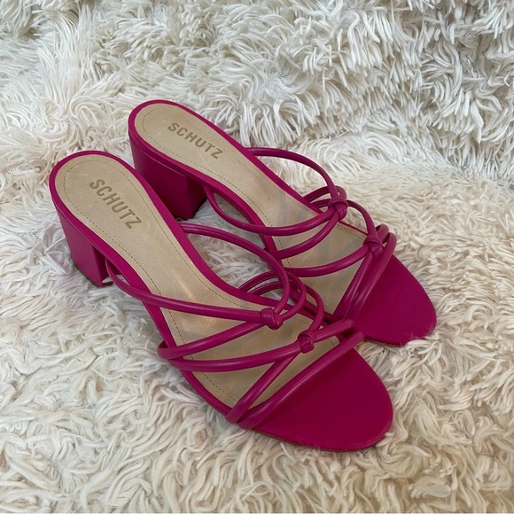 NWT Schutz strappy sandals slides block heel leather hot pink size 8.5 - Picture 1 of 10
